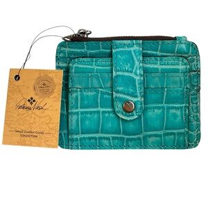 Patricia Nash Leather Croc Embossed Cassis ID Wallet Turquoise Croc